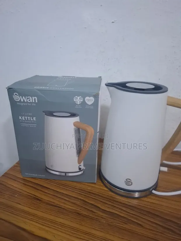 Swan 1.7L Wood & Stainless Steel White Kettle - 1