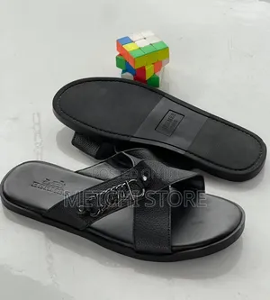 Pam's Quality Leather Slippers - Black, Size 44