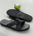 Pam's Quality Leather Slippers - Black, Size 44 - 1