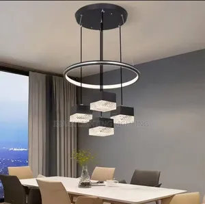 4-Cube LED Ring Chandelier - Black