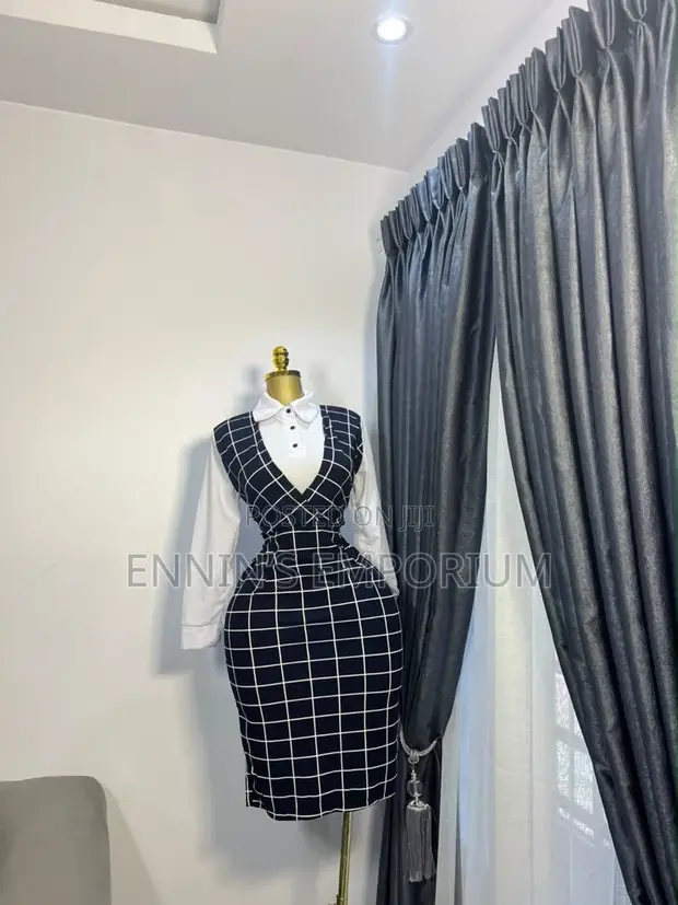 Green & White Checked Shirt Dress - 1