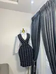 Green & White Checked Shirt Dress - 1