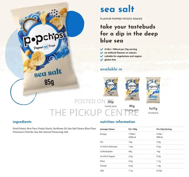 Popchips Sea Salt Potato Chips, 85g (Pack of 8) - 1