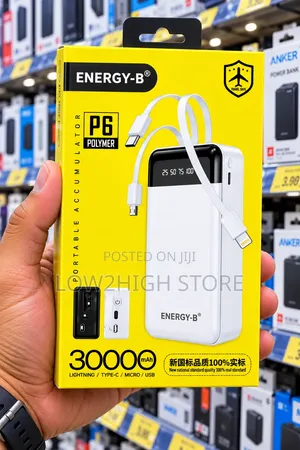 Energy-B P6 30,000mAh Power Bank with Built-in Cables