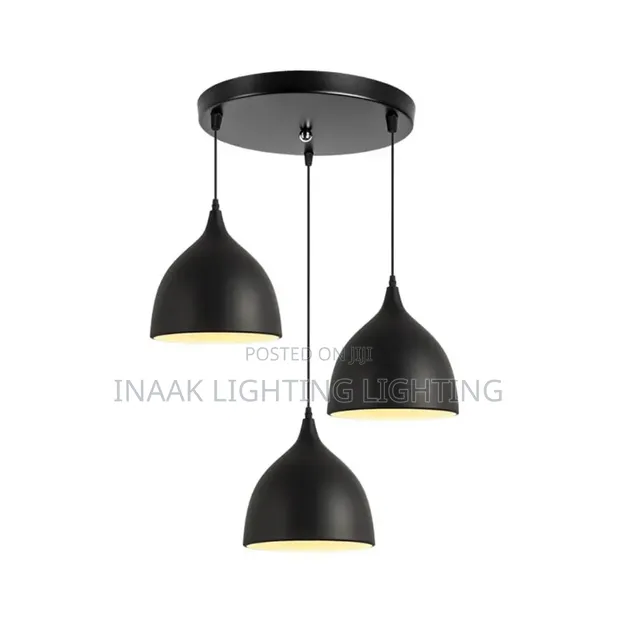 Triple Black Bell Pendant Light - 1