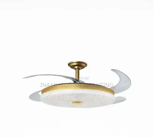 Gold Retractable Fan Light with Crystal LED Dome - 1