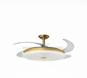 Gold Retractable Fan Light with Crystal LED Dome
