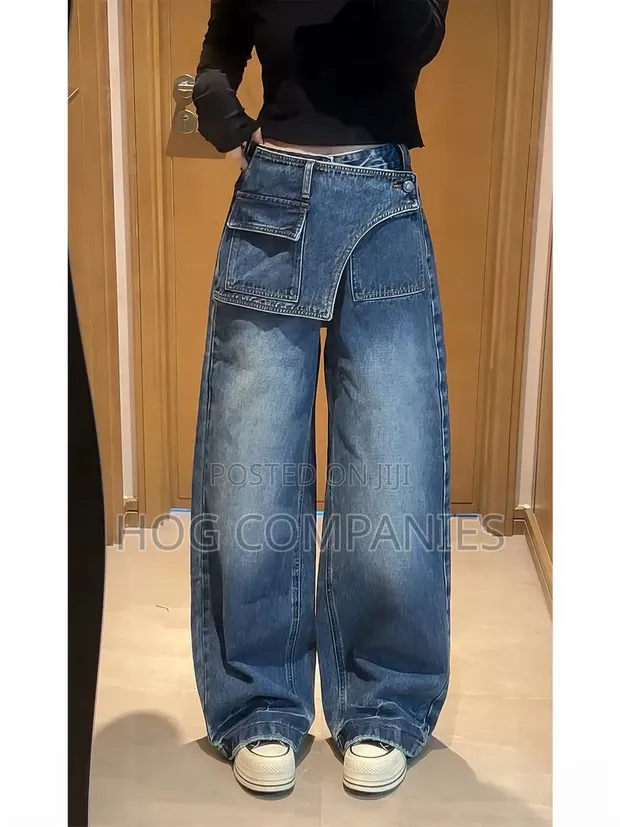 Ladies Baggy Jeans Trousers - Blue - 1