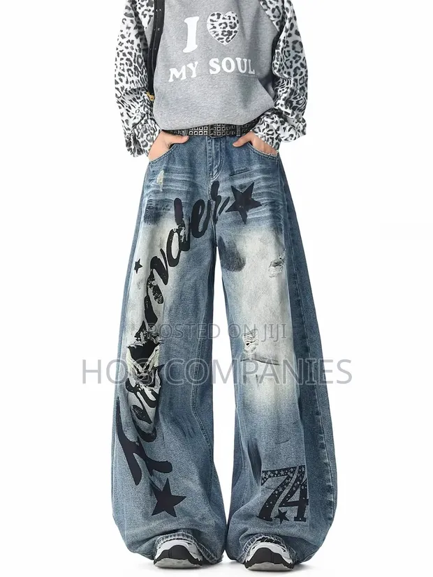 Ladies Baggy Jeans Trousers - Blue, Brand New - 1