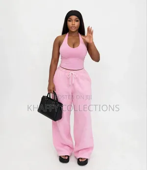 Women's Pink 2-Piece Halter Top and Joggers Lounge Set