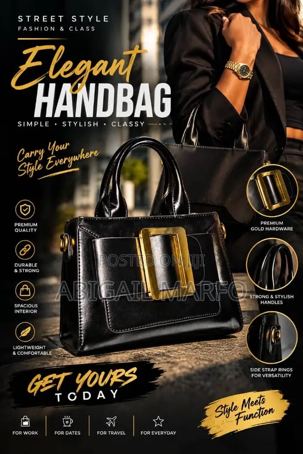 Premium Quality Handbag - Black Leather - 1
