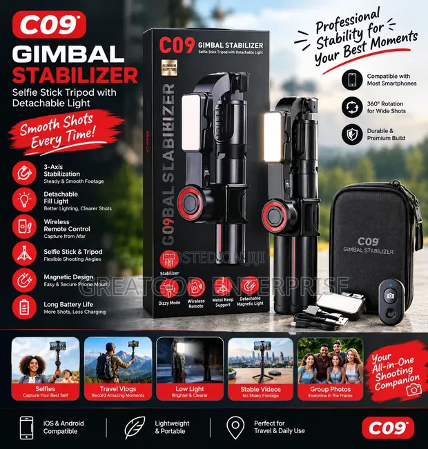 C09 Gimbal Stabilizer Selfie Stick Tripod - 1