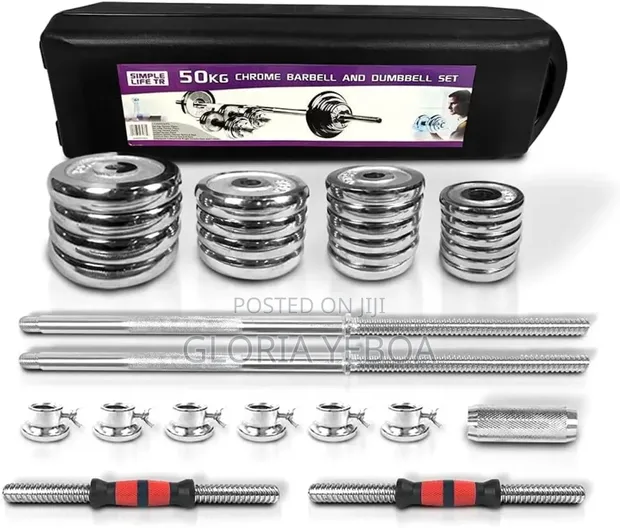 50kg Chrome Barbell and Dumbbell Set - 1