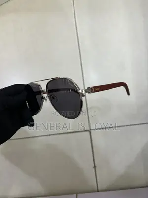 Cartier Dark Stainless Sunglasses with Silver Wood Handle