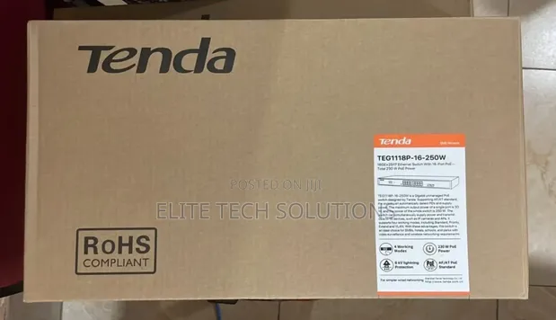 Tenda 16-Port Gigabit PoE Switch 250W + 2 SFP - 1
