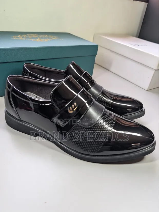 Men's Black Glossy Formal Dress Shoes - Size 44 - 1