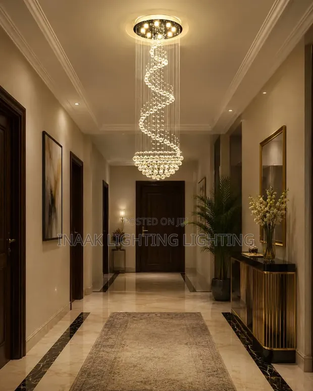 Long Drop Spiral Crystal Chandelier Light - 1