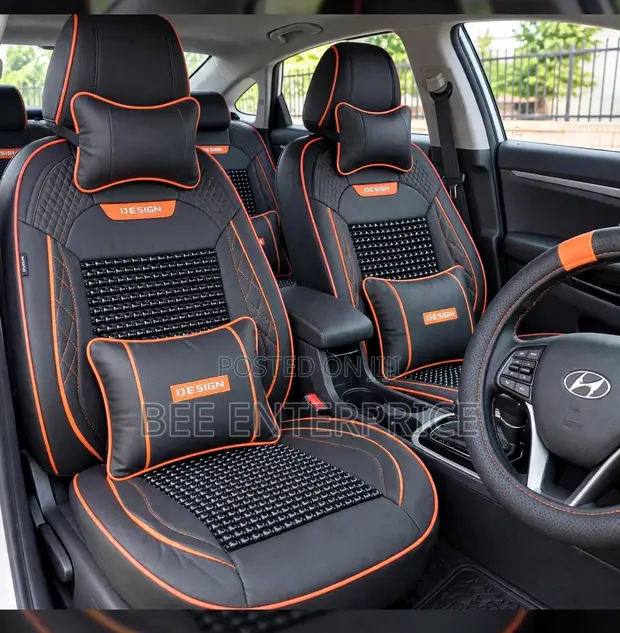 Beaded Massage Seat Cover Black/Orange with Pillows - 1