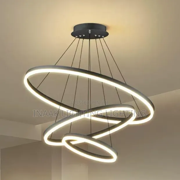 Modern 3-Ring Spiral LED Chandelier - Black - 1