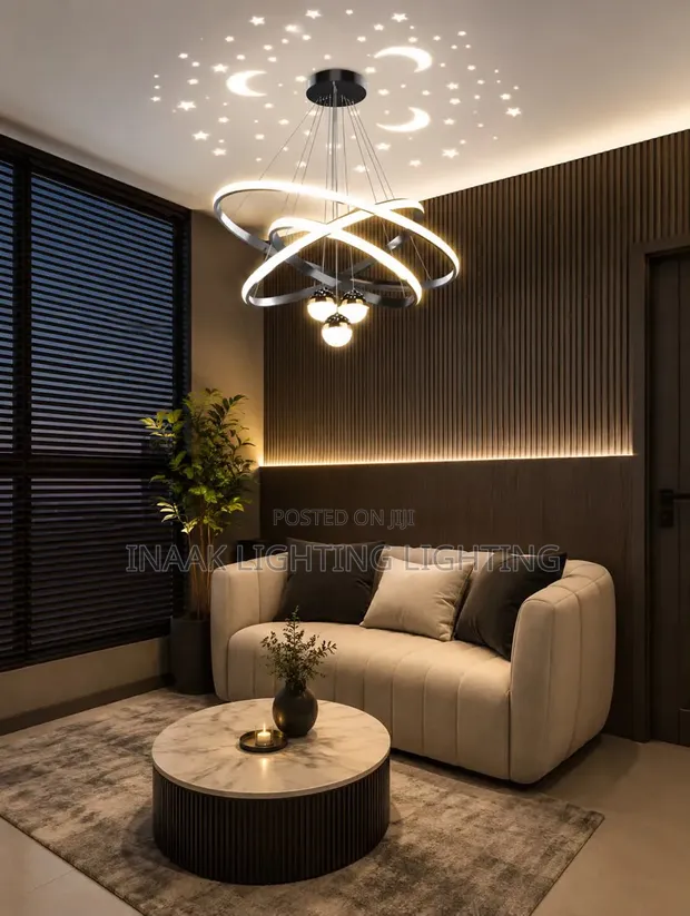 Modern LED Chandelier with Moon & Stars Projector - 1