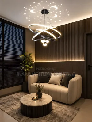 Modern LED Chandelier with Moon & Stars Projector