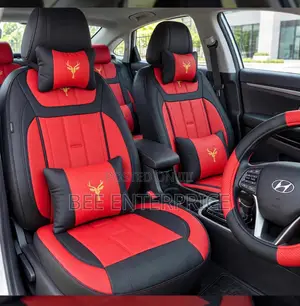 Luxury Red and Black Car Seat Covers with Gold Deer Logo