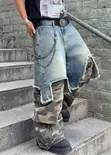 Camo Layered Baggy Cargo Pants | Denim Over Camo Streetwear - 2