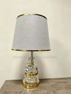 Luxury Crystal Table Lamp - Gold & Grey Fabric Shade
