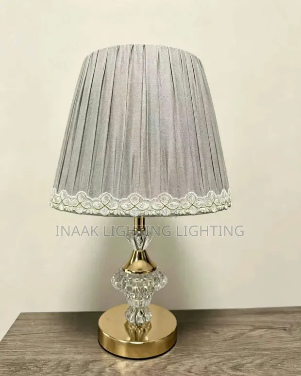 Crystal Base Bedside Lamp with Lace Trim - 1