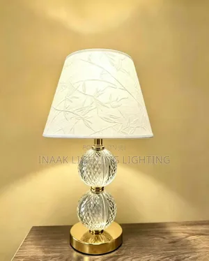 Luxury Gold Base Table Lamp with Crystal Balls & Leaf Pattern Shade