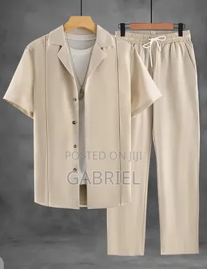 Men's 2-Piece Casual Set: Cuban Collar Shirt & Drawstring Pants