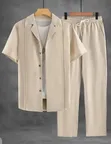 Men's 2-Piece Casual Set: Cuban Collar Shirt & Drawstring Pants - 1