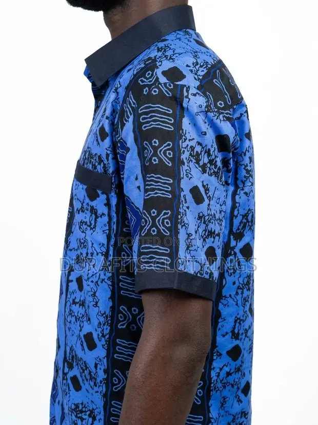 Men's Cobalt & Navy Batik African Print Shirt - 1