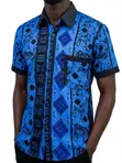 Men's Cobalt & Navy Batik African Print Shirt - 5