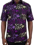 Men's Black & Purple Leaf African Print Shirt - 3