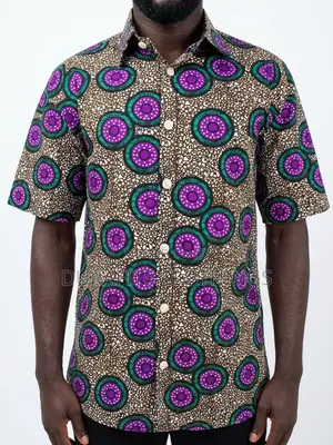 Men's Purple & Teal Circle African Print Shirt
