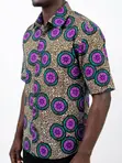 Men's Purple & Teal Circle African Print Shirt - 3