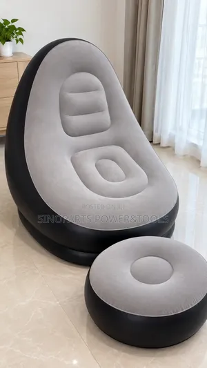 Inflatable Sofa Chair with Footstool & Pump - Grey/Black