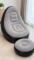 Inflatable Sofa Chair with Footstool & Pump - Grey/Black - 1