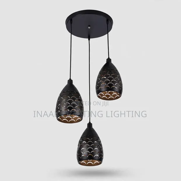 3-Head Black Drop Light - Fish Scale Design - 1