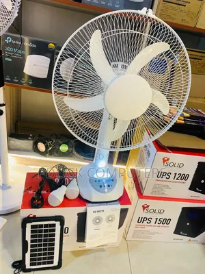 Portable Solar Rechargeable Table Fan with 2 LED Bulbs, 16-inch
