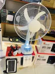 Portable Solar Rechargeable Table Fan with 2 LED Bulbs, 16-inch - 1