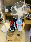 Portable Solar Rechargeable Table Fan with 2 LED Bulbs, 16-inch - 3