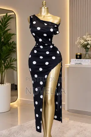 Black Polka Dot One-Shoulder Maxi Dress
