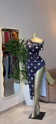 Black Polka Dot One-Shoulder Maxi Dress - 2