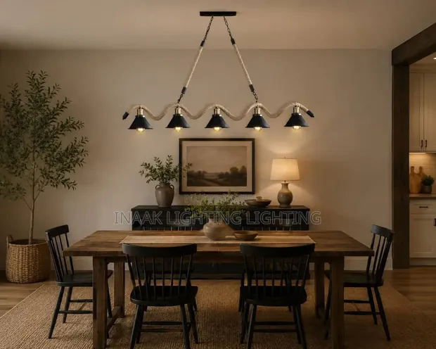 Farmhouse Rope Chandelier - 5 Heads Black - 1