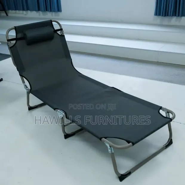 Foldable Camping Cot & Reclinable Sun Lounger - Dark Gray - 1