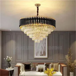 Luxury Tiered Crystal Chandelier - Black & Gold