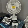 Rechargeable Fan with Solar Panel, USB, LED Light & 2 Bulbs - 1