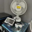 Rechargeable Fan with Solar Panel, USB, LED Light & 2 Bulbs - 2